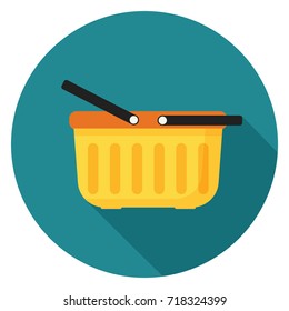 Shopping basket icon. Illustration in flat style. Round icon with long shadow.