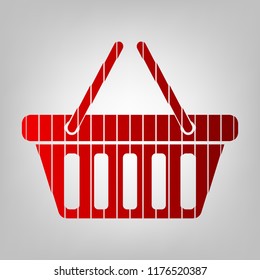 Shopping basket icon illustration. Vector. Vertically divided icon with colors from reddish gradient in gray background with light in center.