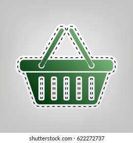 Shopping basket icon illustration. Vector. Green icon with outline for cutting out at gray background.