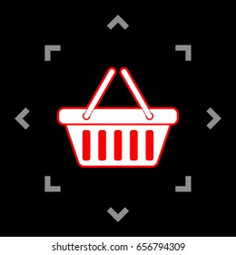 Shopping basket icon illustration. Vector. White icon in gray focus like mandala on black background.