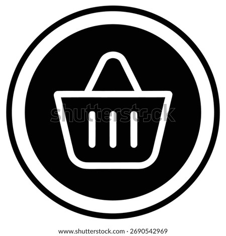 Shopping basket icon inside a black circle symbolizing commerce