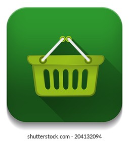 shopping basket icon With long shadow over app button