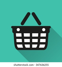 Shopping basket  icon with long shadow, flat design. Vector illustration.