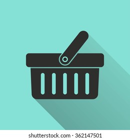 Shopping basket  icon with long shadow, flat design. Vector illustration.