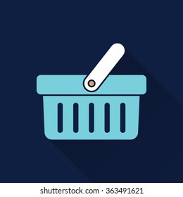 Shopping basket  icon with long shadow, flat design. Vector illustration.