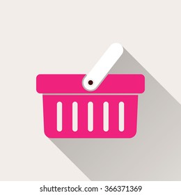 Shopping basket  icon with long shadow, flat design. Vector illustration.