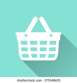 Shopping basket  icon with long shadow, flat design. Vector illustration.