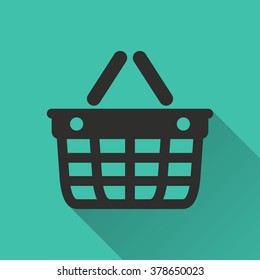 Shopping basket  icon with long shadow, flat design. Vector illustration.