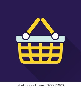 Shopping basket  icon with long shadow, flat design. Vector illustration.