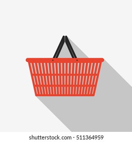 Shopping basket icon long shadow. Flat vector illustration