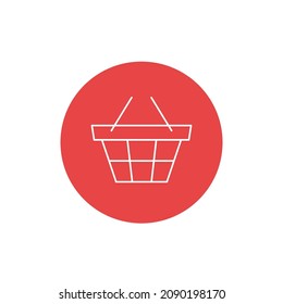 Shopping basket icon on circle button. Vector isolated illustration.
