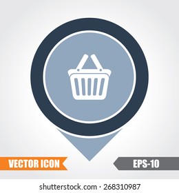 Shopping Basket Icon On Map Pointer. Eps.-10.