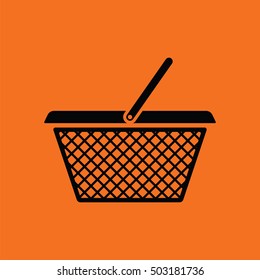 Shopping basket icon. Orange background with black. Vector illustration.