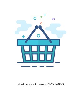 Shopping basket icon in outlined flat color style. Vector illustration.