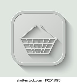 shopping basket icon - paper button with shadow on light background