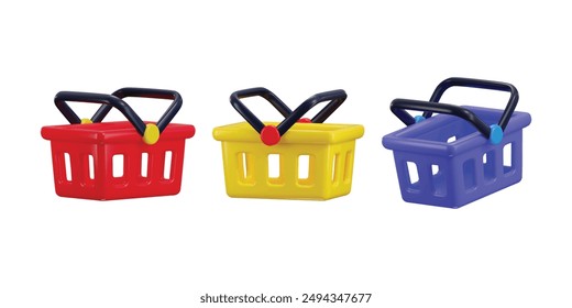 shopping basket icon set 3d rendering vector illustration