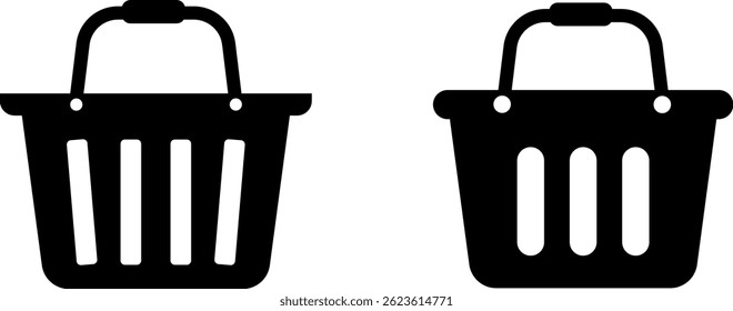 Shopping basket icon set. Agriculture grocery bin. buy and sale symbol. Full and empty shopping cart. Retail affection
