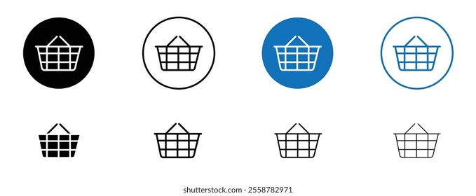 Shopping basket icon set in black and blue colors