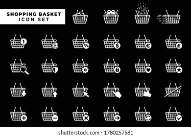Juego de iconos de la cesta de compras. Icono de la cesta de la compra. Vector e ilustración.