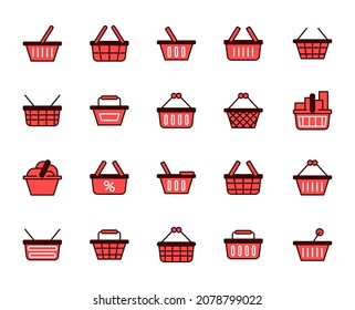 Shopping basket icon set. Collection of high-quality color outline logo for web site design and mobile apps. Vector illustration on a white background.