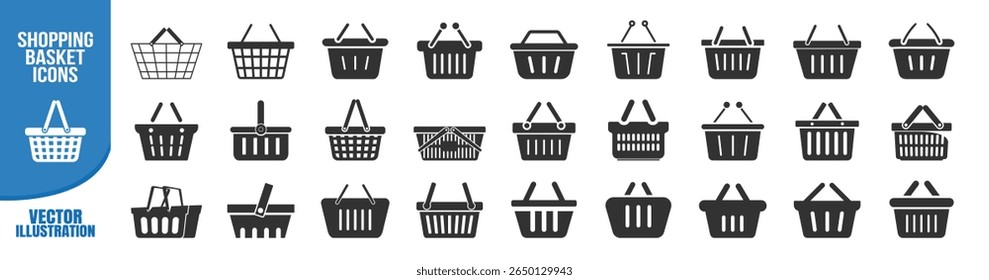 Conjunto de ícones da cesta de compras. Ilustração de vetor plano no plano de fundo transparente