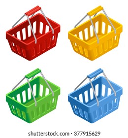 Shopping basket icon set. Flat 3d isometric vector illustration. For infographics and design 
