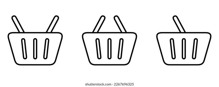 Shopping basket icon. Set of linear symbols of shopping basket. Vector illustration. Black icons isolated.