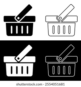 Shopping Basket Icon Set. Minimalistic Black and White Design Vector illustration.