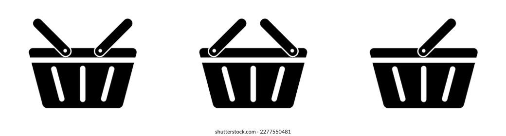 Shopping basket icon. Set of shopping basket symbols in flat design. Vector illustration. Black icons isolated.