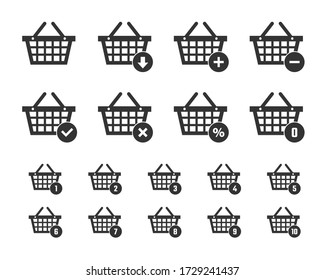 shopping basket icon set, shopping trolley signs for website