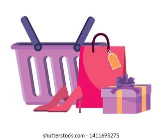 Shopping basket and icon set vector illustration