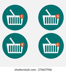 shopping basket icon set, vector illustration