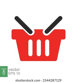 Shopping basket icon. Simple flat style. Red plastic supermarket basket empty. Shop, purchase, grocery, business concept. Vector illustration isolated on white backgroundEPS 10.