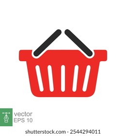 Icono de la cesta de la compra. Estilo plano simple. Cesta de supermercado de plástico rojo vacía. Tienda, compra, tienda de comestibles, concepto de negocio. Ilustración vectorial aislada sobre fondo blancoEPS 10.