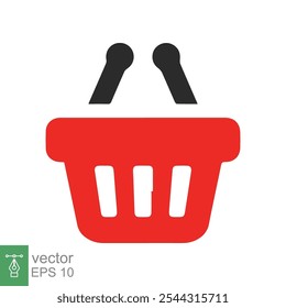 Symbol für den Warenkorb. Einfacher flacher Stil. Roter Plastik-Supermarktkorb leer. Shop, Kauf, Lebensmittelgeschäft, Geschäftskonzept. Vektorgrafik einzeln auf weißem HintergrundEPS 10.