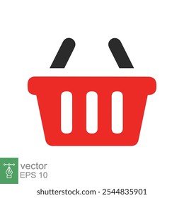 Shopping basket icon. Simple flat style. Red plastic supermarket basket empty. Shop, purchase, grocery, business concept. Vector illustration isolated on white backgroundEPS 10.