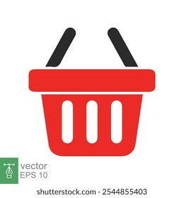 Shopping basket icon. Simple flat style. Red plastic supermarket basket empty. Shop, purchase, grocery, business concept. Vector illustration isolated on white backgroundEPS 10.
