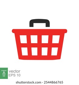 Shopping basket icon. Simple flat style. Red plastic supermarket basket empty. Shop, purchase, grocery, business concept. Vector illustration isolated on white backgroundEPS 10.
