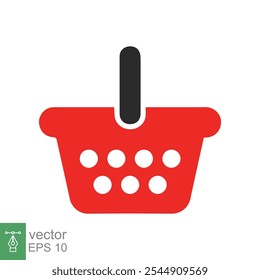 Shopping basket icon. Simple flat style. Red plastic supermarket basket empty. Shop, purchase, grocery, business concept. Vector illustration isolated on white backgroundEPS 10.