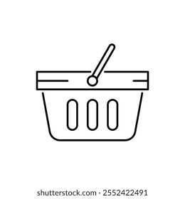 Ícone da cesta de compras. Estilo de linha simples para aplicativo e modelo da Web. Comprar, carrinho, saco, loja, on-line, comprar, varejo, design de ilustração vetorial em fundo branco. EPS 10