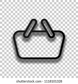 Shopping basket icon. Simple linear icon with thin outline. Black glass icon with soft shadow on transparent background
