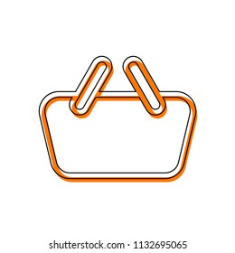 Shopping basket icon. Simple linear icon with thin outline. Isolated icon consisting of black thin contour and orange moved filling on different layers. White background