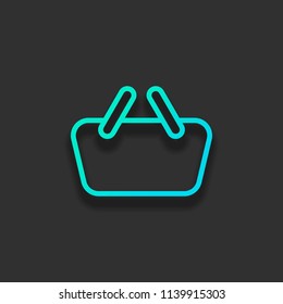Shopping basket icon. Simple linear icon with thin outline. Colorful logo concept with soft shadow on dark background. Icon color of azure ocean
