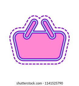Shopping basket icon. Simple linear icon with thin outline. Colored sketch with dotted border on white background