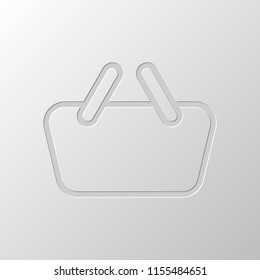 Shopping basket icon. Simple linear icon with thin outline. Paper design. Cutted symbol. Pitted style