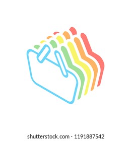 Shopping basket icon. Simple linear icon with thin outline. Stack of colorful isometric icons on white background
