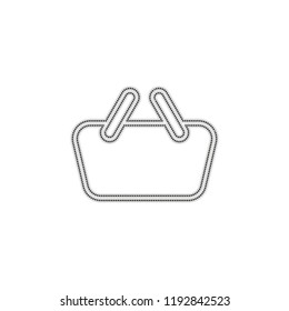 Shopping basket icon. Simple linear icon with thin outline. Dotted outline silhouette with shadow on white background