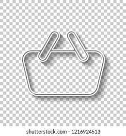 Shopping basket icon. Simple linear icon with thin outline. White outline sign with shadow on transparent background
