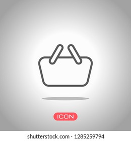 Shopping basket icon. Simple linear icon with thin outline. Icon under spotlight. Gray background