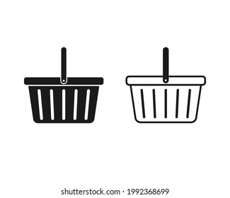 Shopping basket icon symbol. Web store button. Online shop logo sign. Vector illustration image. Black silhouette isolated on white background.